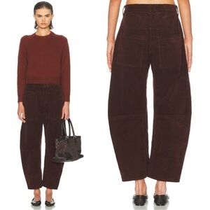 Nili Lotan Shon Brown Corduroy Barrel Leg Pants Size 4